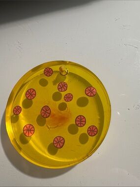 Yellow Resin Tag with Orange Basketball Accents